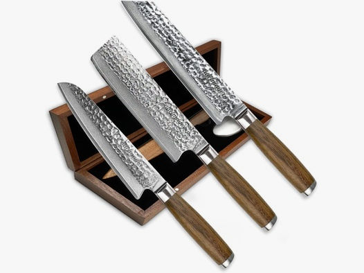 adelmayer® Damastmesser Set NIHON - 3-teiliges Messerset aus japanischem Damast-Stahl: Kiritsuke Messer, Santoku Messer, Nakiri Messer