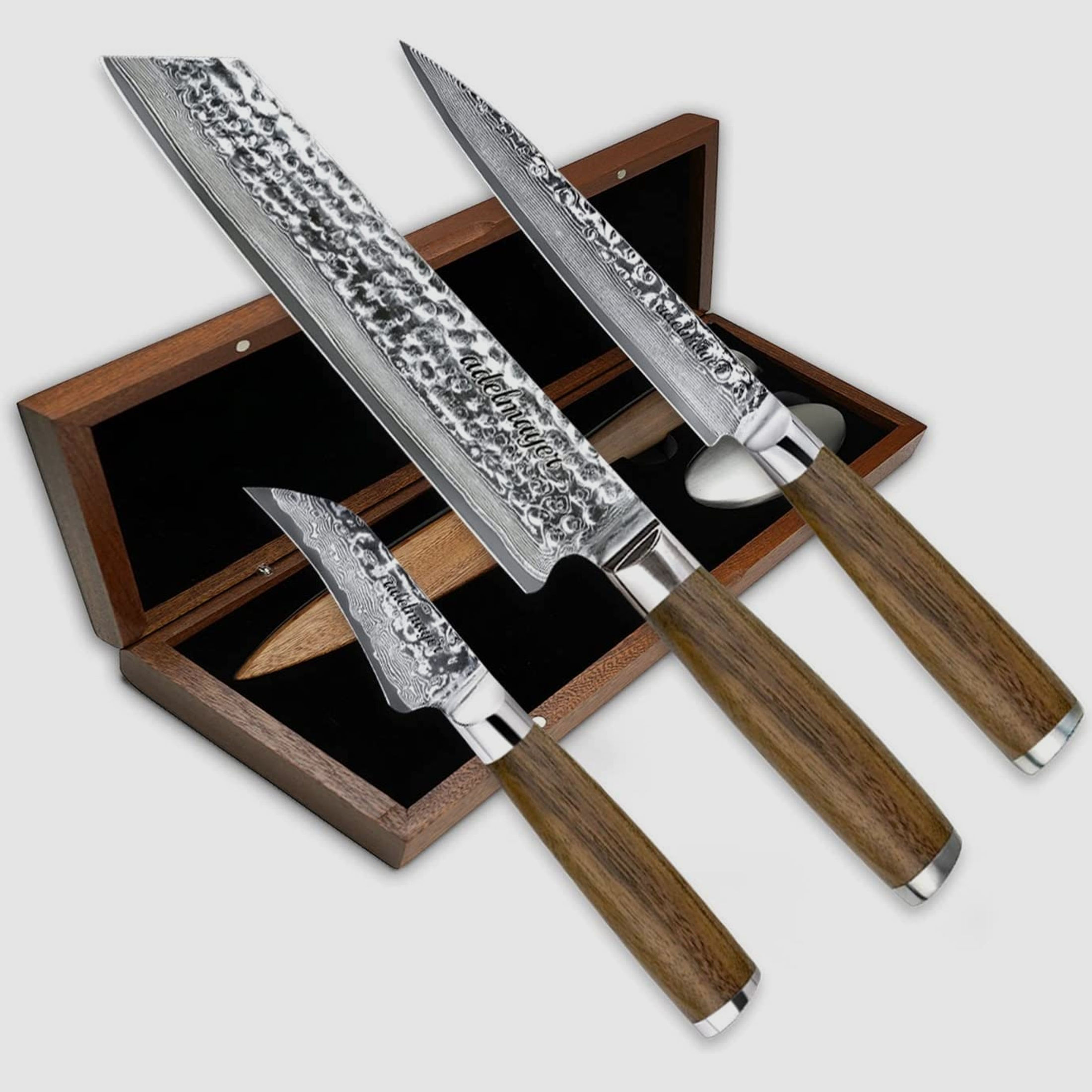 adelmayer® Damastmesser Set KAMAKURA - 3-teiliges Messerset aus japanischem Damast-Stahl: Kiritsuke Messer, Allzweckmesser & Schälmesser