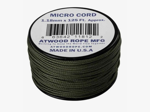 MICRO CORD PARACORD 125 Ft. OLIVE (0,21 EUR / 1 Meter)