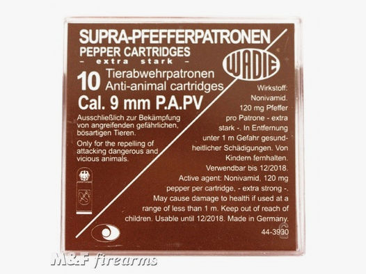 Wadie Pfefferpatronen 9mm P.A. SUPRA 10 Stück in Plastikbox