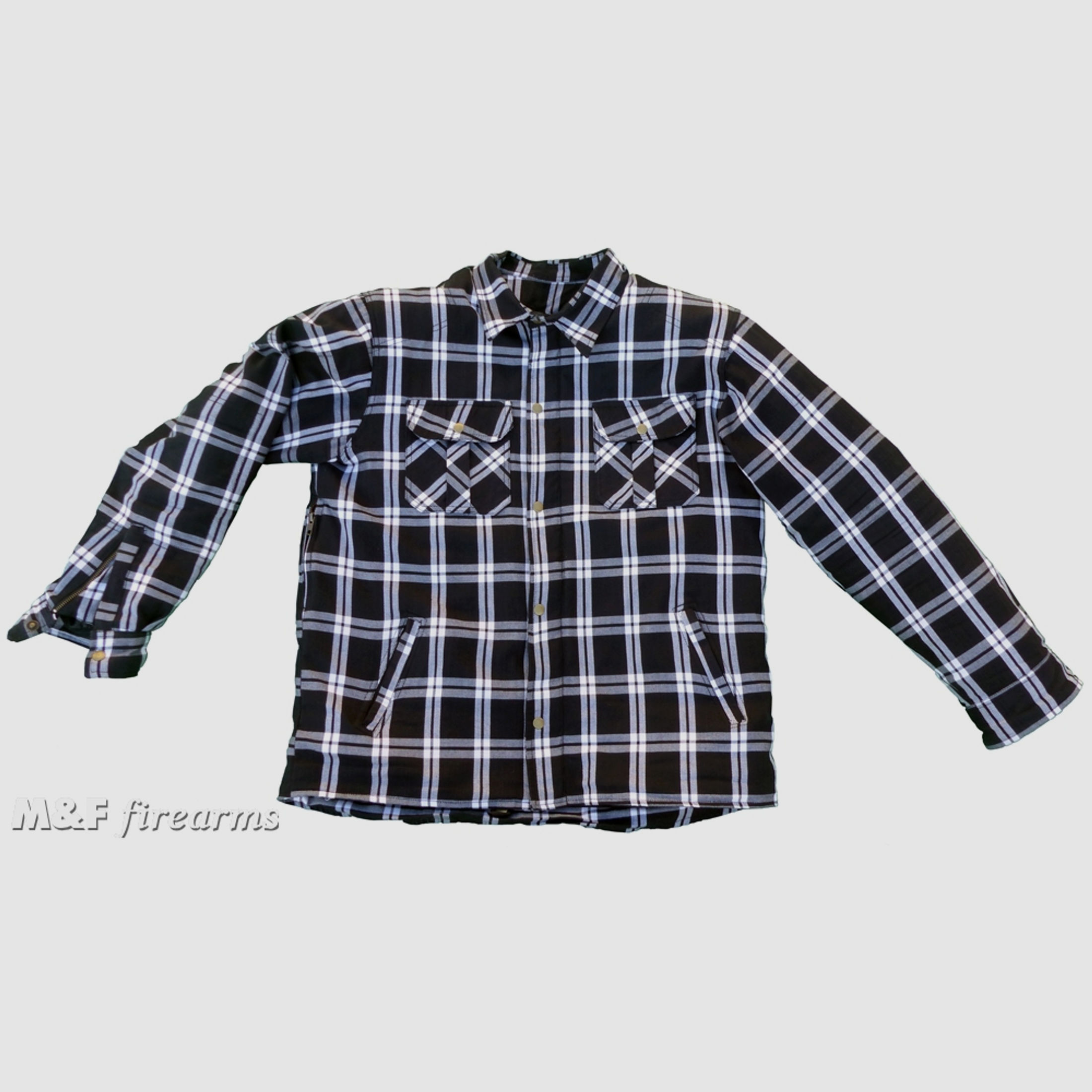 Lumberjack Shirt im Holzfäller-Stil mit herausnehmbarem Innenfutter Protektoren und Aramidfaserverstärkung Schwarz-Weiß-Grau