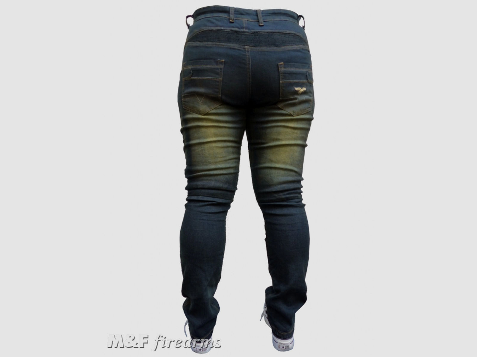 Damen Road- Jeans "Stonewashed" in Antik- Optik DENIM- Stretch- Gewebe mit Netz- und Aramidfaser- Futter sowie Knieprotektoren