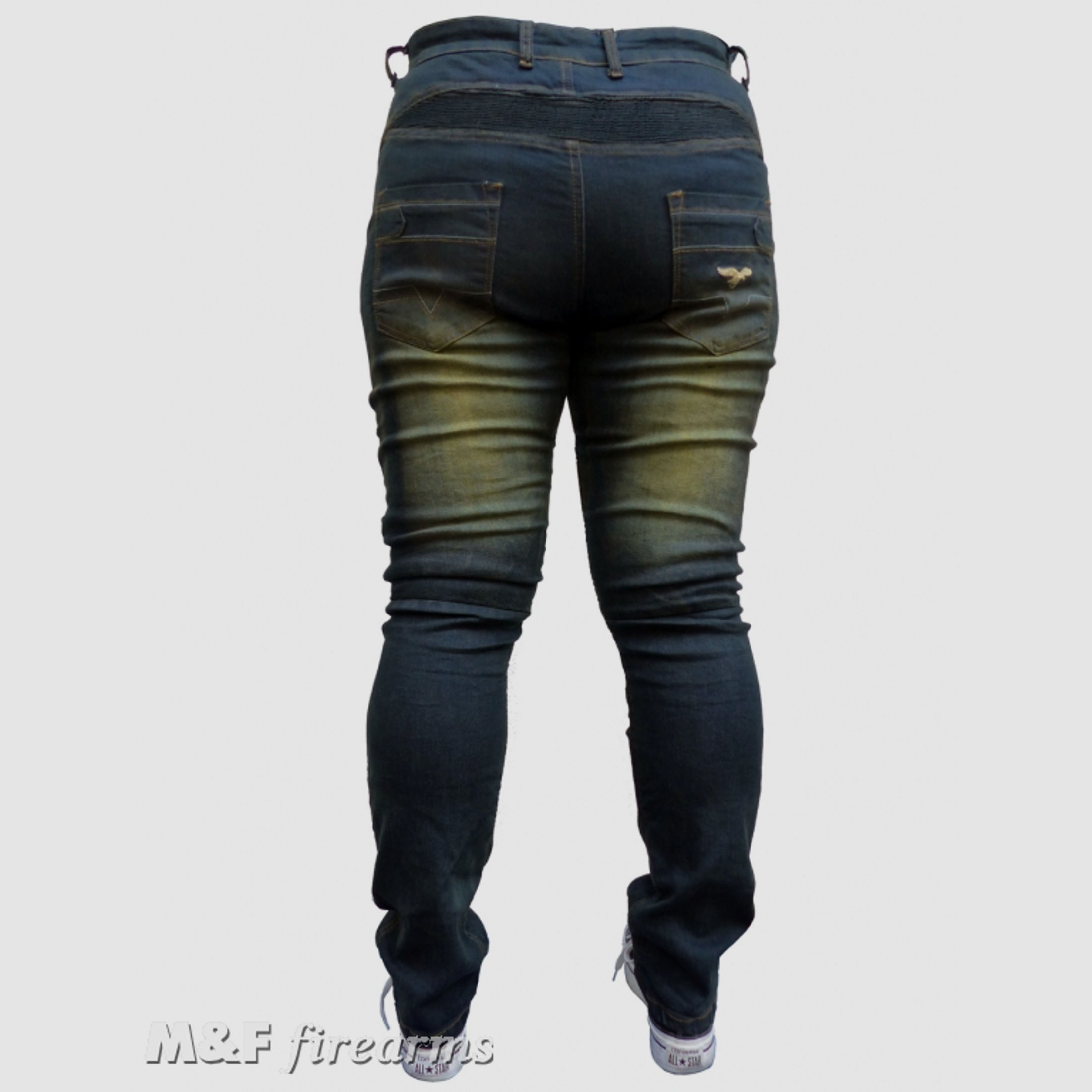 Damen Road- Jeans "Stonewashed" in Antik- Optik DENIM- Stretch- Gewebe mit Netz- und Aramidfaser- Futter sowie Knieprotektoren