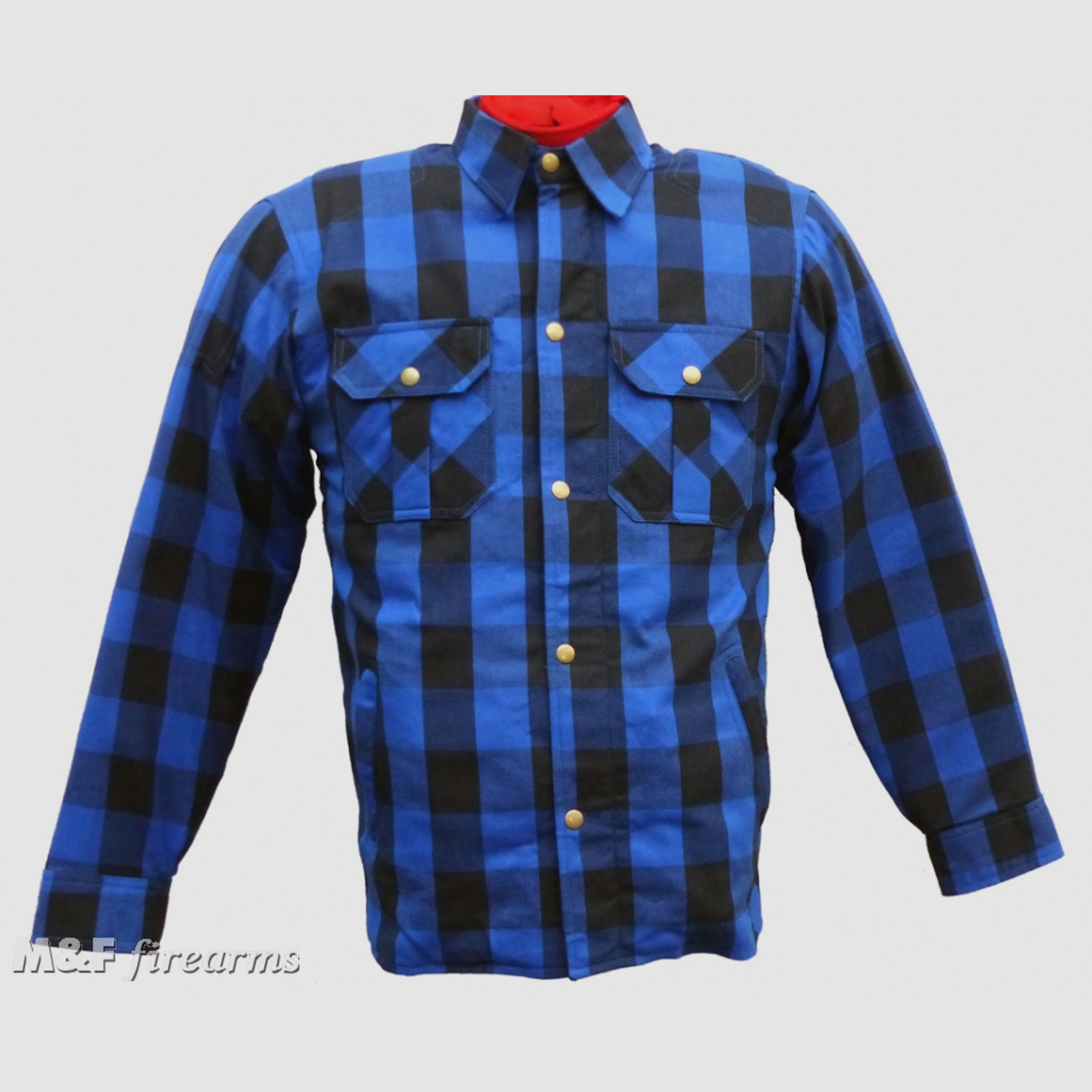 Lumberjack Shirt im Holzfäller-Stil mit herausnehmbarem Innenfutter Protektoren und Aramidfaserverstärkung Blau-Schwarz