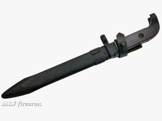 Bulgarisches Bajonett für AK 47 mit Webbing-Koppelschlaufe & Leder-Sicherungsriemen, nicht passend für AKM, AK 74 und alle AK-Modelle mit Bajonetthaft