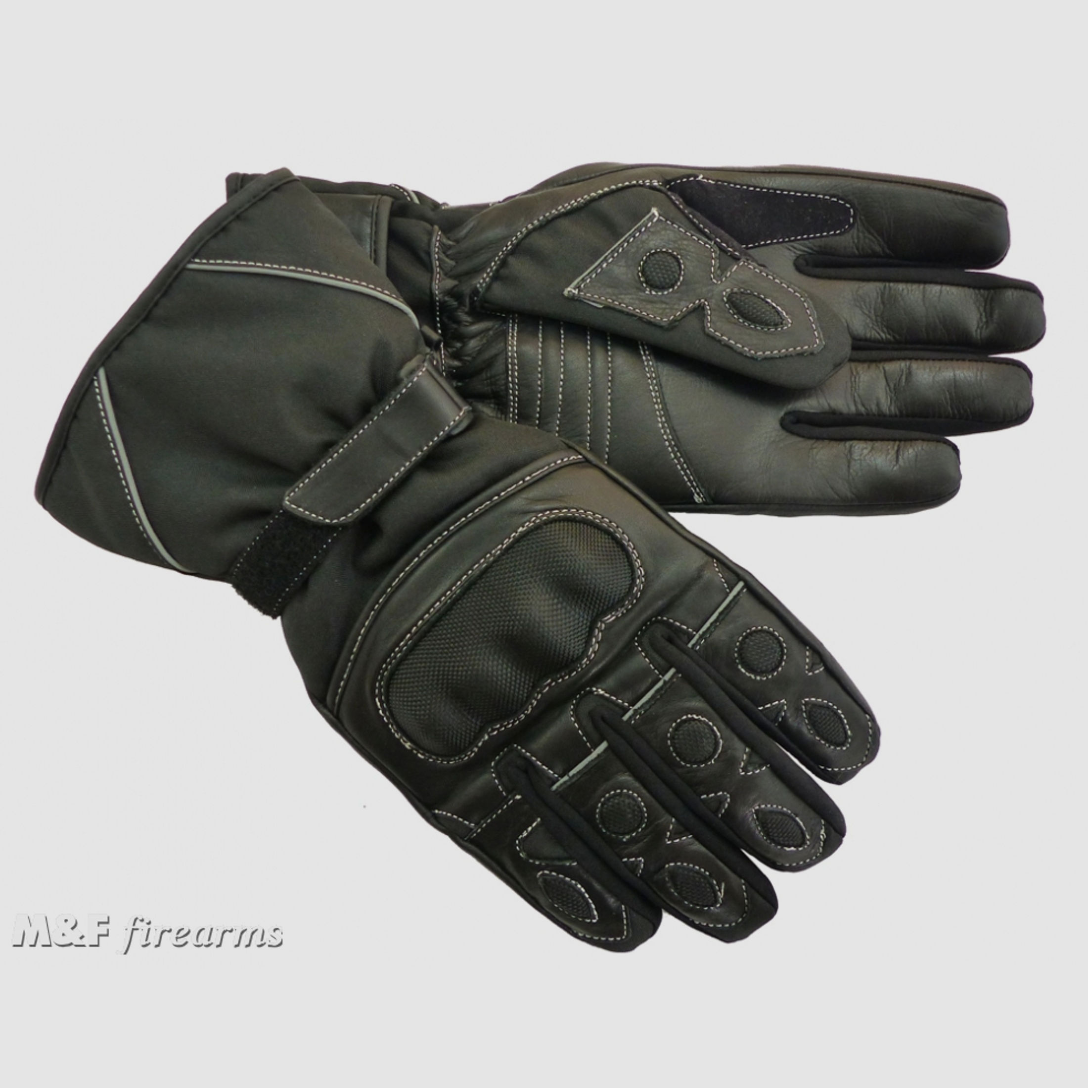 Biker-Handschuhe mit Protektoren Thinsulate 3M Vlies Hipora 3-Schicht Wasserprotektion und Scotchlite 3M Reflexionsnähten
