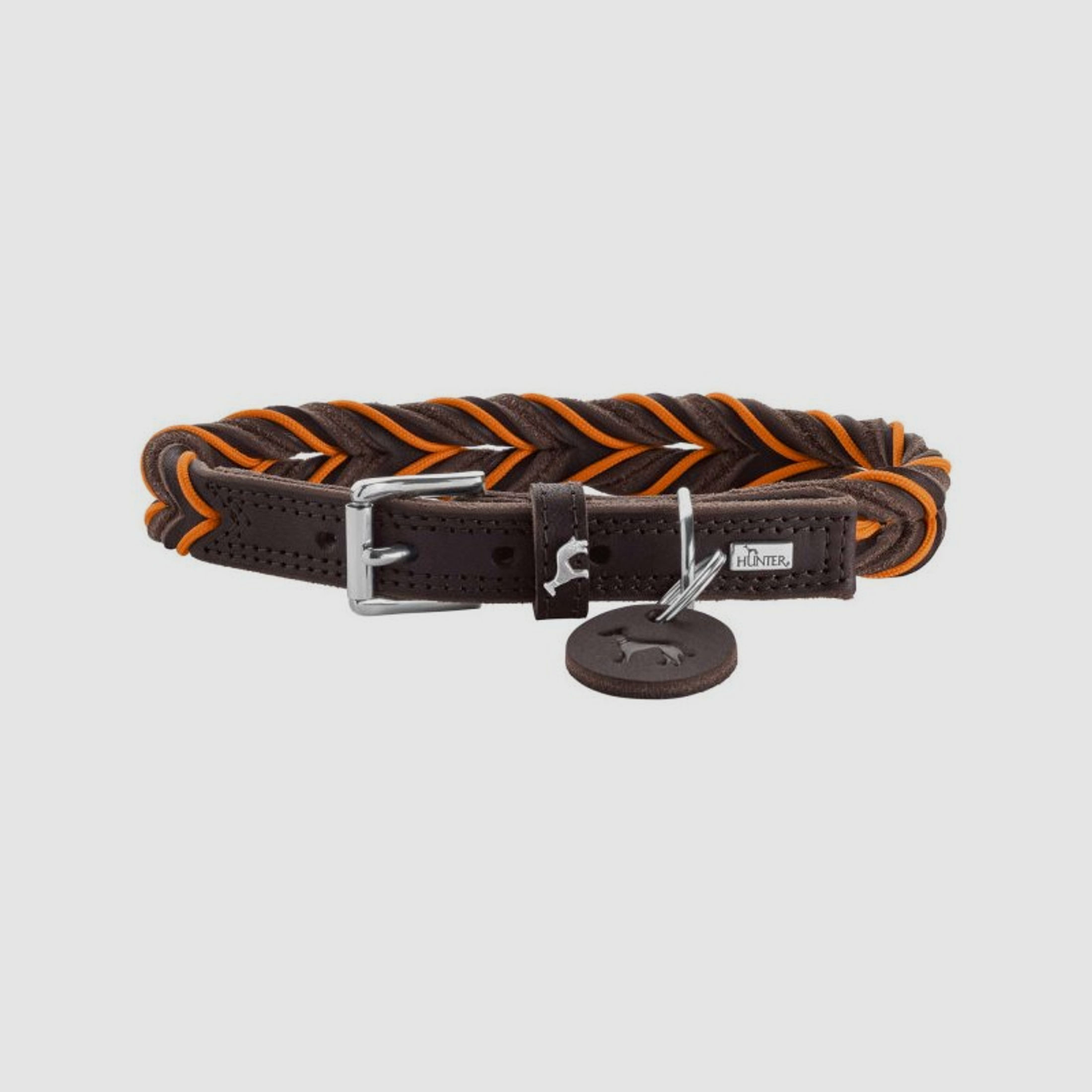Hunter Hunde Halsband Solid Education Cord Dunkelbraun/Orange 55/M