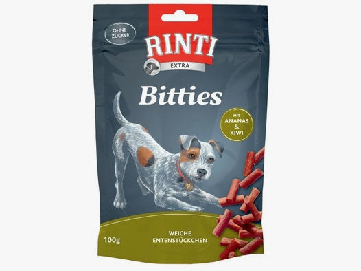Rinti Hunde Snacks Beutel Bitties Ente mit Ananas & Kiwi 100g