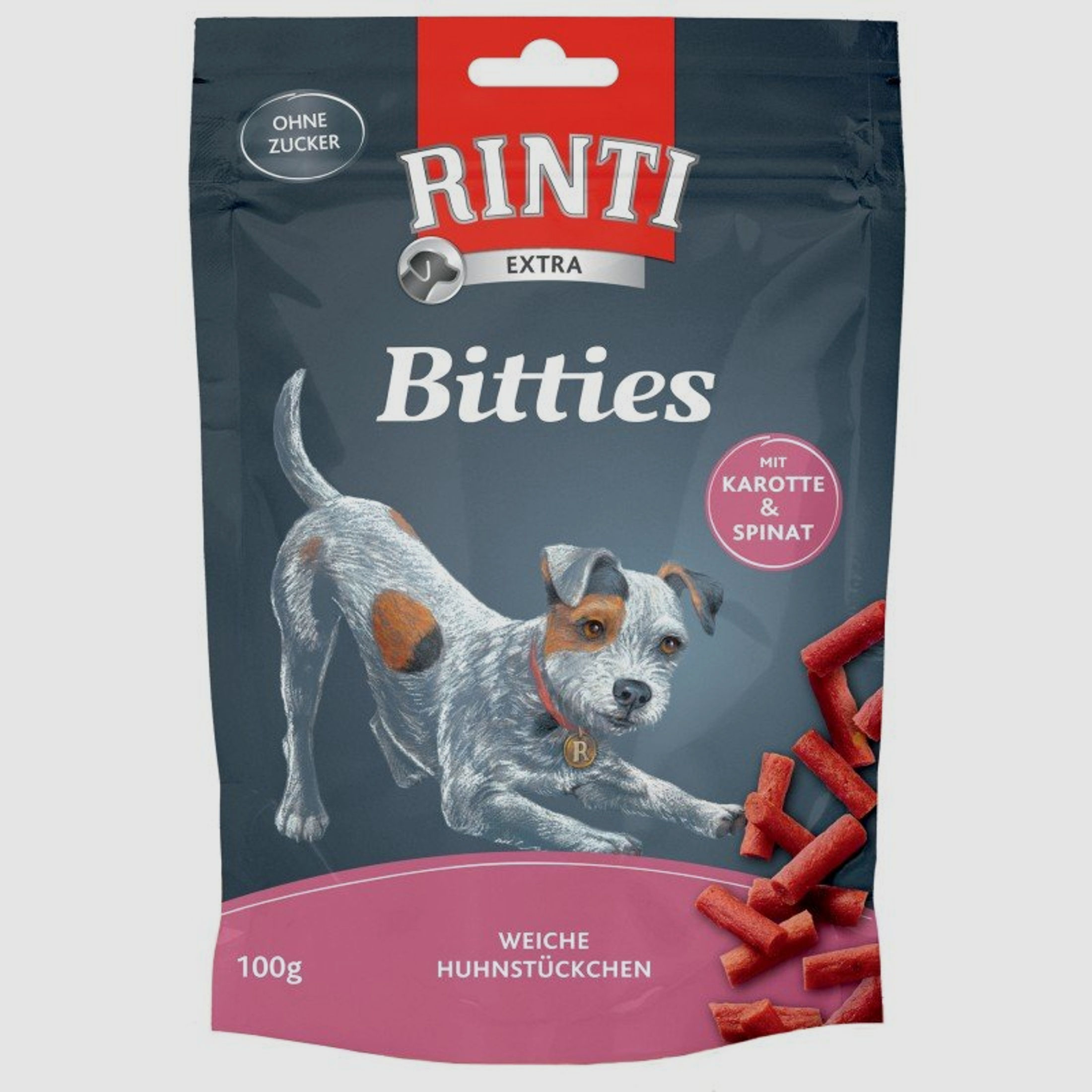 Rinti Hunde Snacks Beutel Bitties Huhn mit Karotten & Spinat 100g