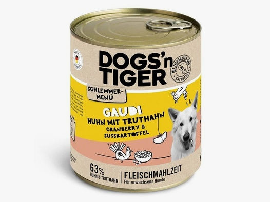 Dogs'n Tiger Hunde Nassfutter Gaudi Huhn & Truthahni 800 g