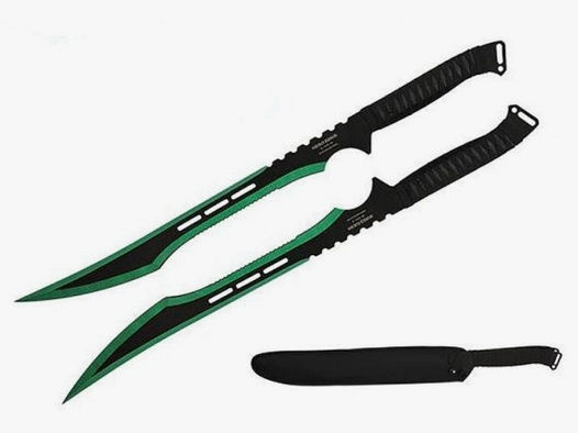 Ninja Schwerter Set mit Scheide mit grünem Finish