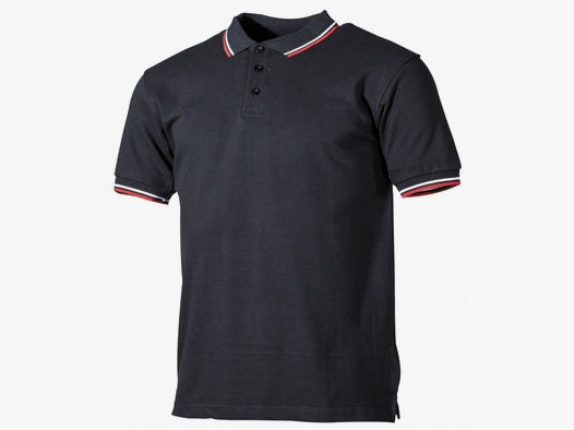 Poloshirt, schwarz, rot-weißeStreifen, mit Knopfleiste - Größe: M
