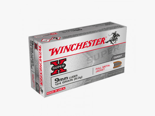 Winchester Pistolen Munition 9mm Luger Super-X FMJ 124gr 8g