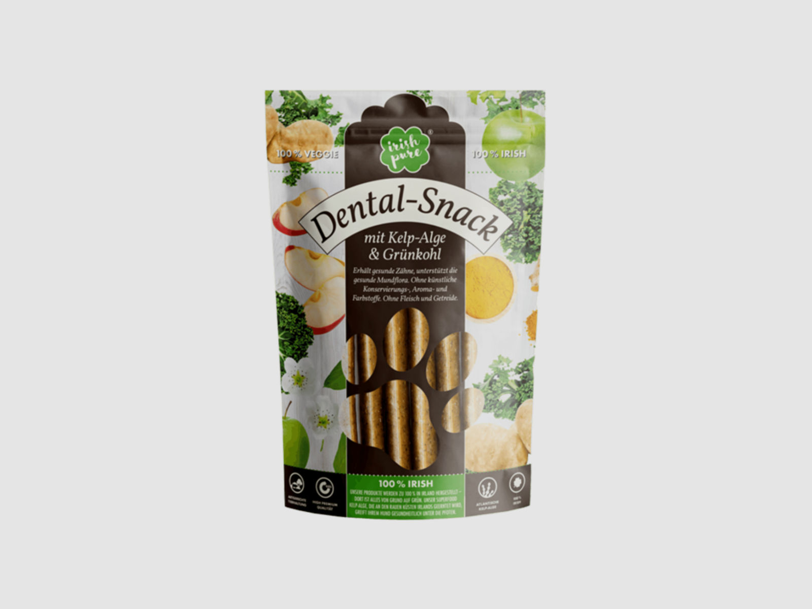 Irish Pure Hundesnack 100 % Veggie Dental-Snack mit Kelp-Alge & Grünkohl 150g