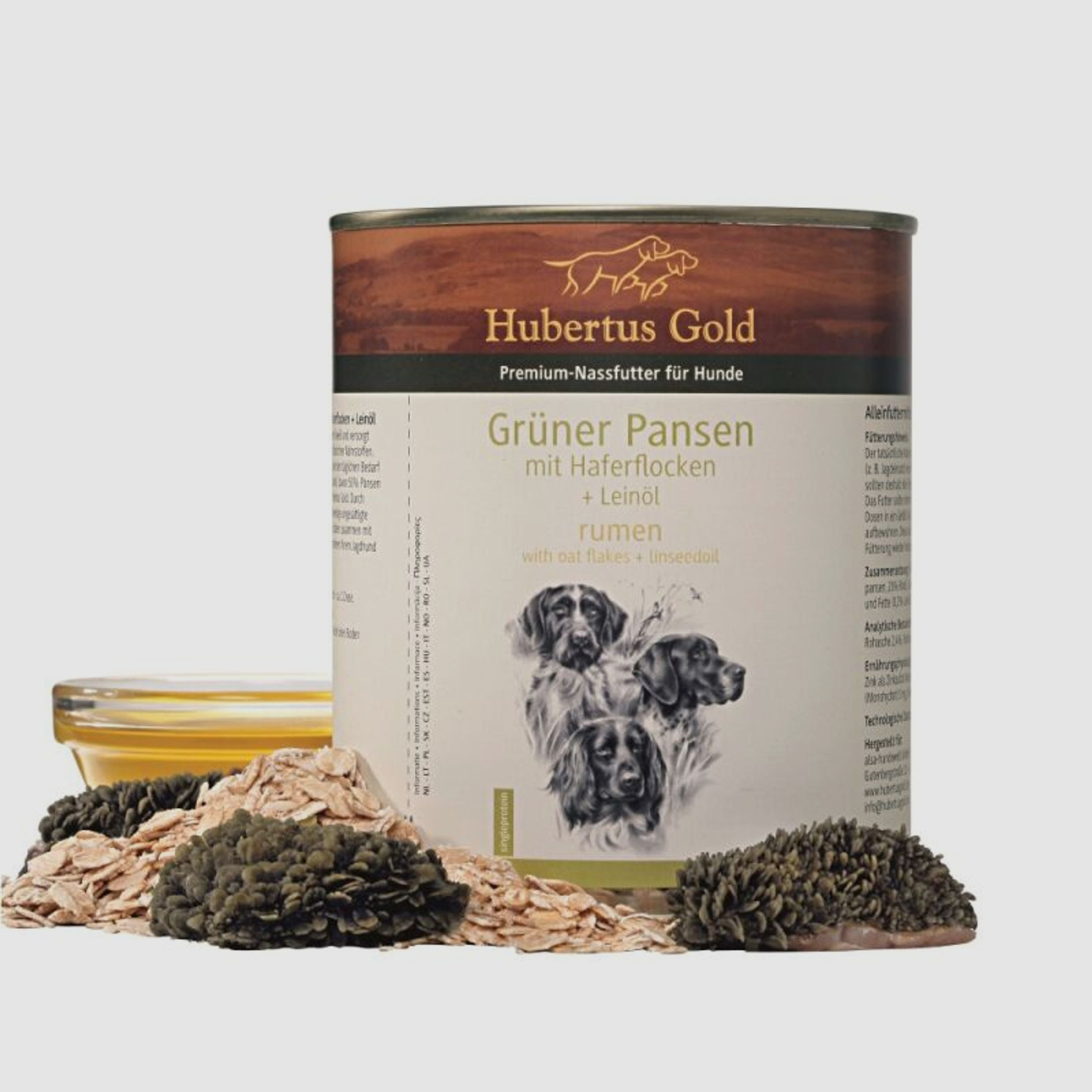 Hubertus Gold Premium-Nassfutter Grüner Pansen mit Haferflocken + Leinöl 800g