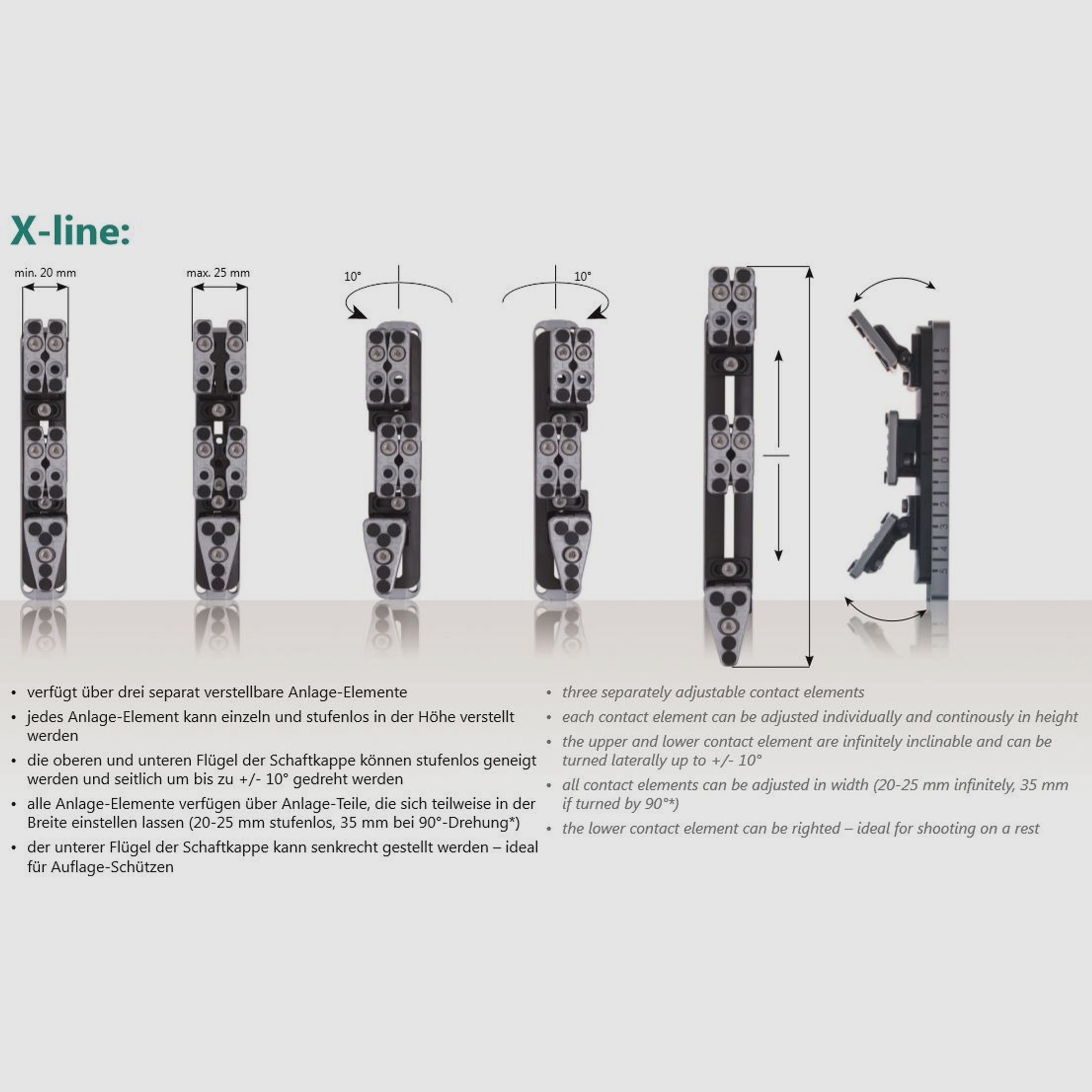 Feinwerkbau 800X Alu Silb/Schw Auflage, Schaftkappe X-line