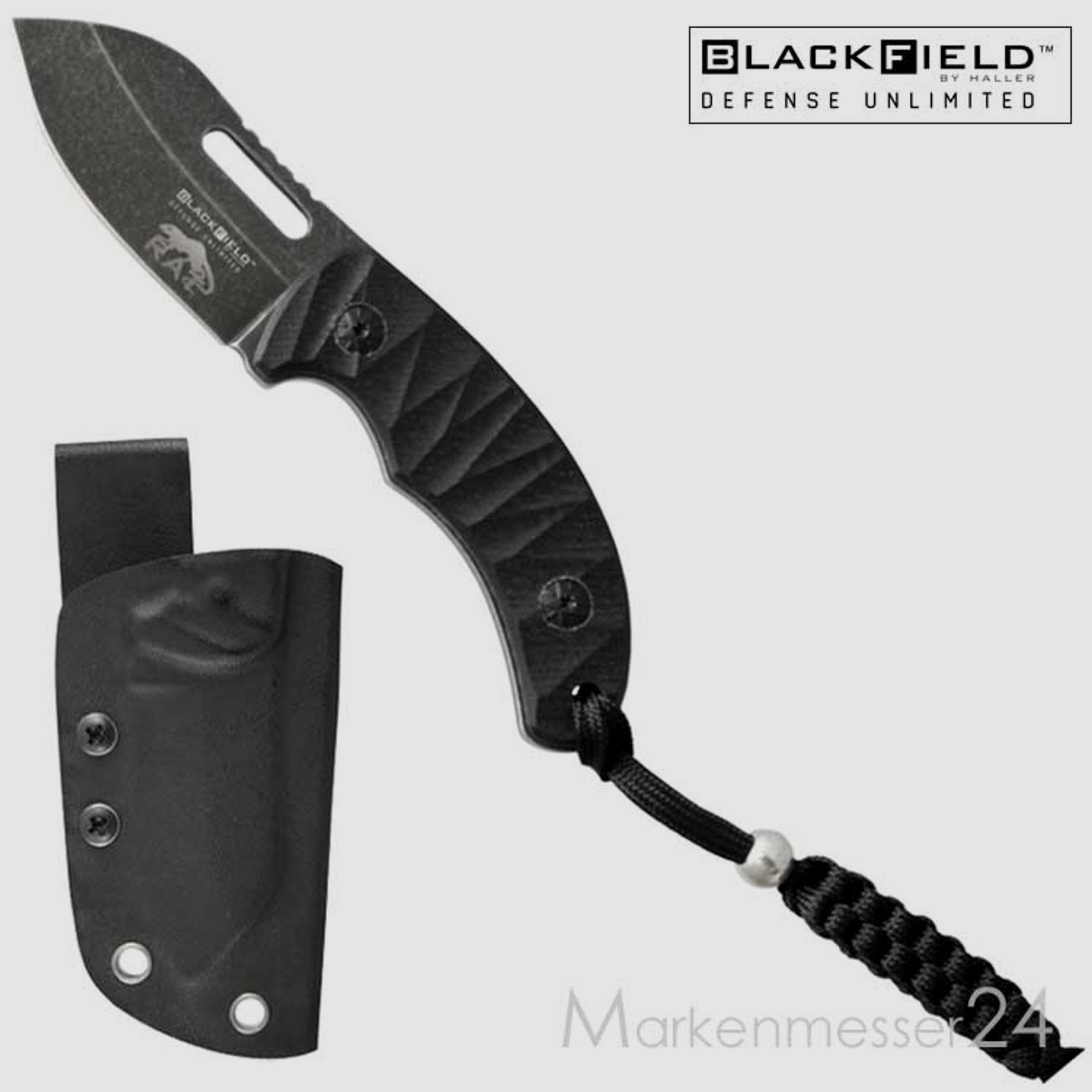 BlackField RAT kleines handliches Messer mit Kydex-Scheide und Lanyard
