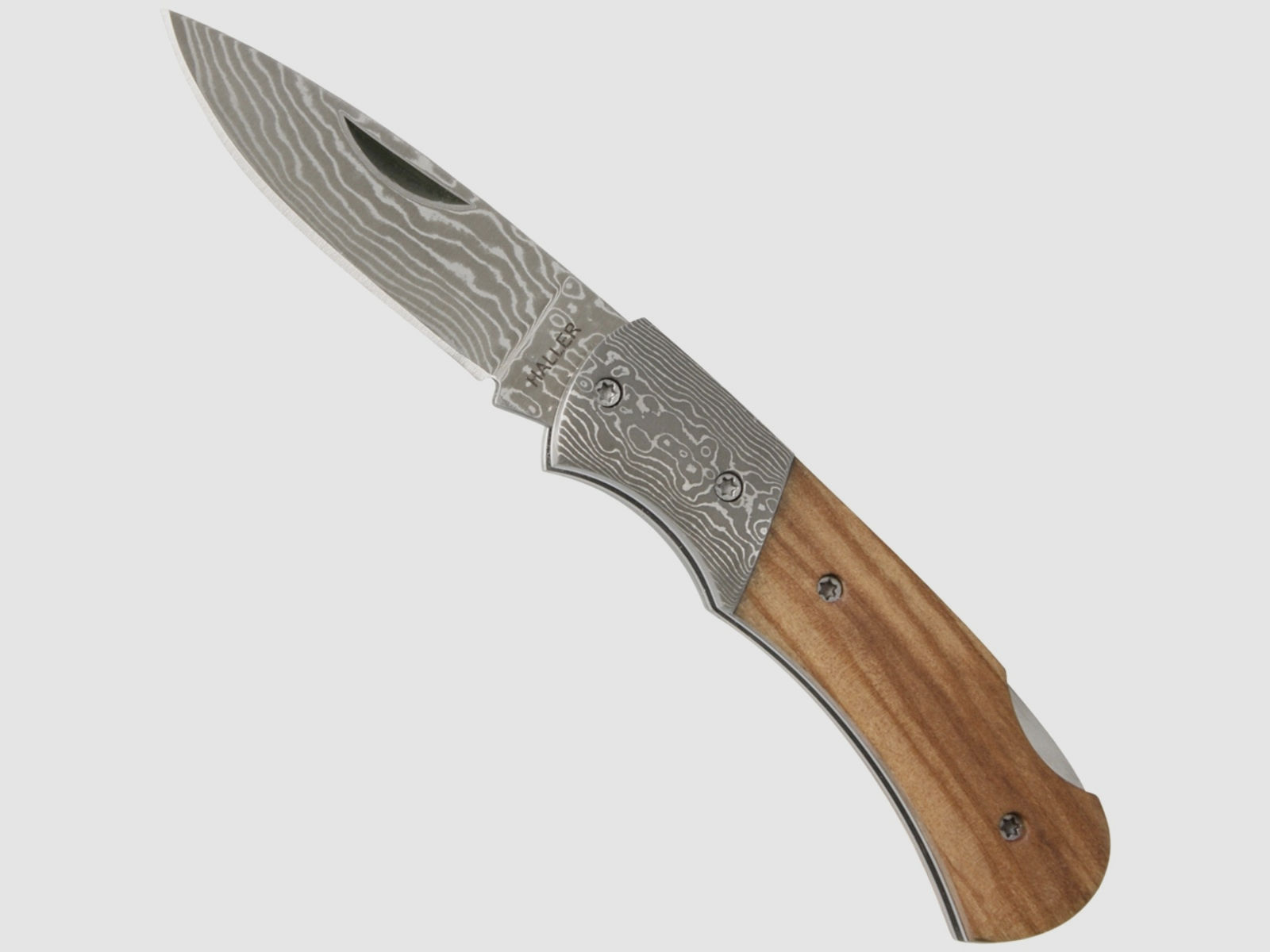 Taschenmesser Damast Messer Olivenholz §42a konform legal führen