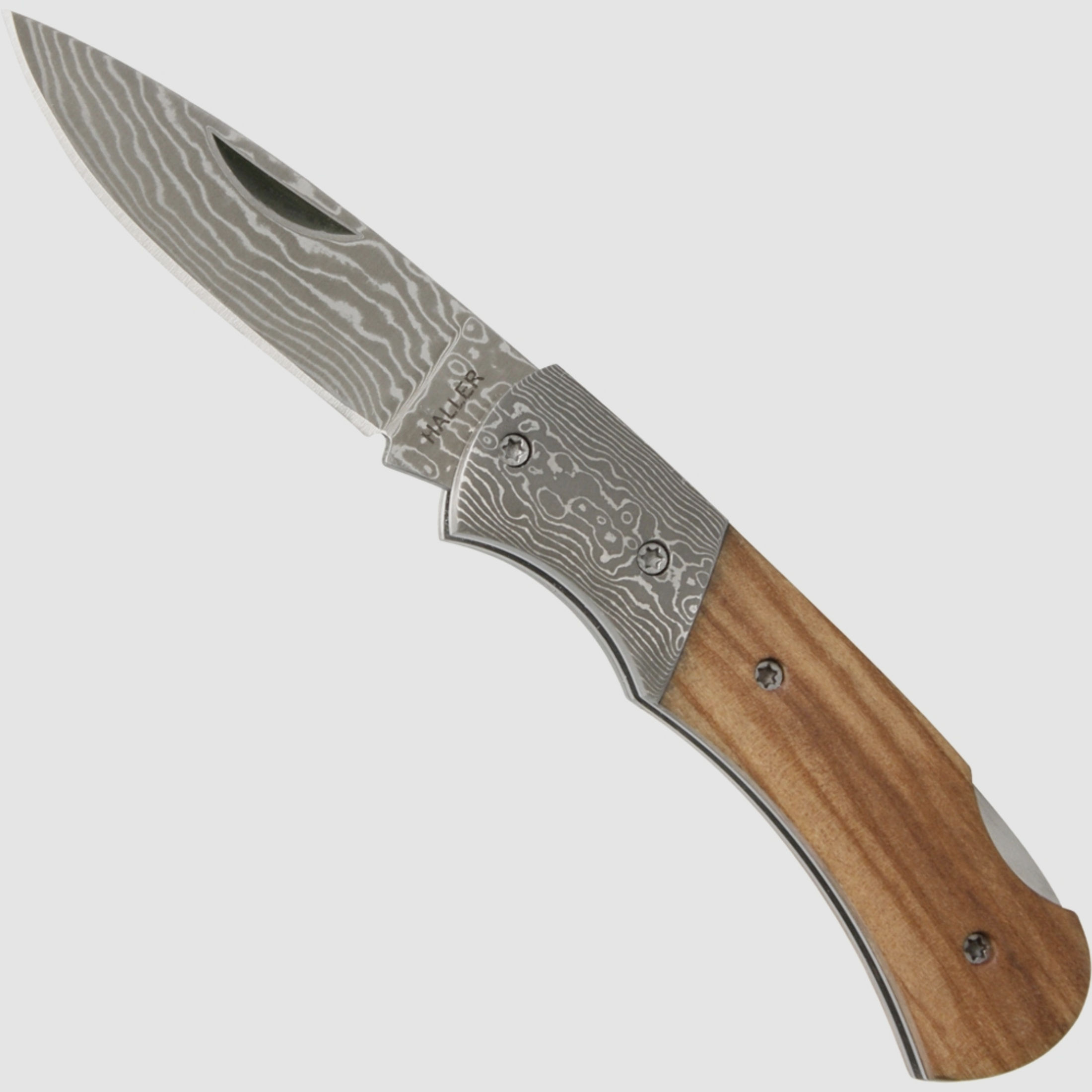 Taschenmesser Damast Messer Olivenholz §42a konform legal führen