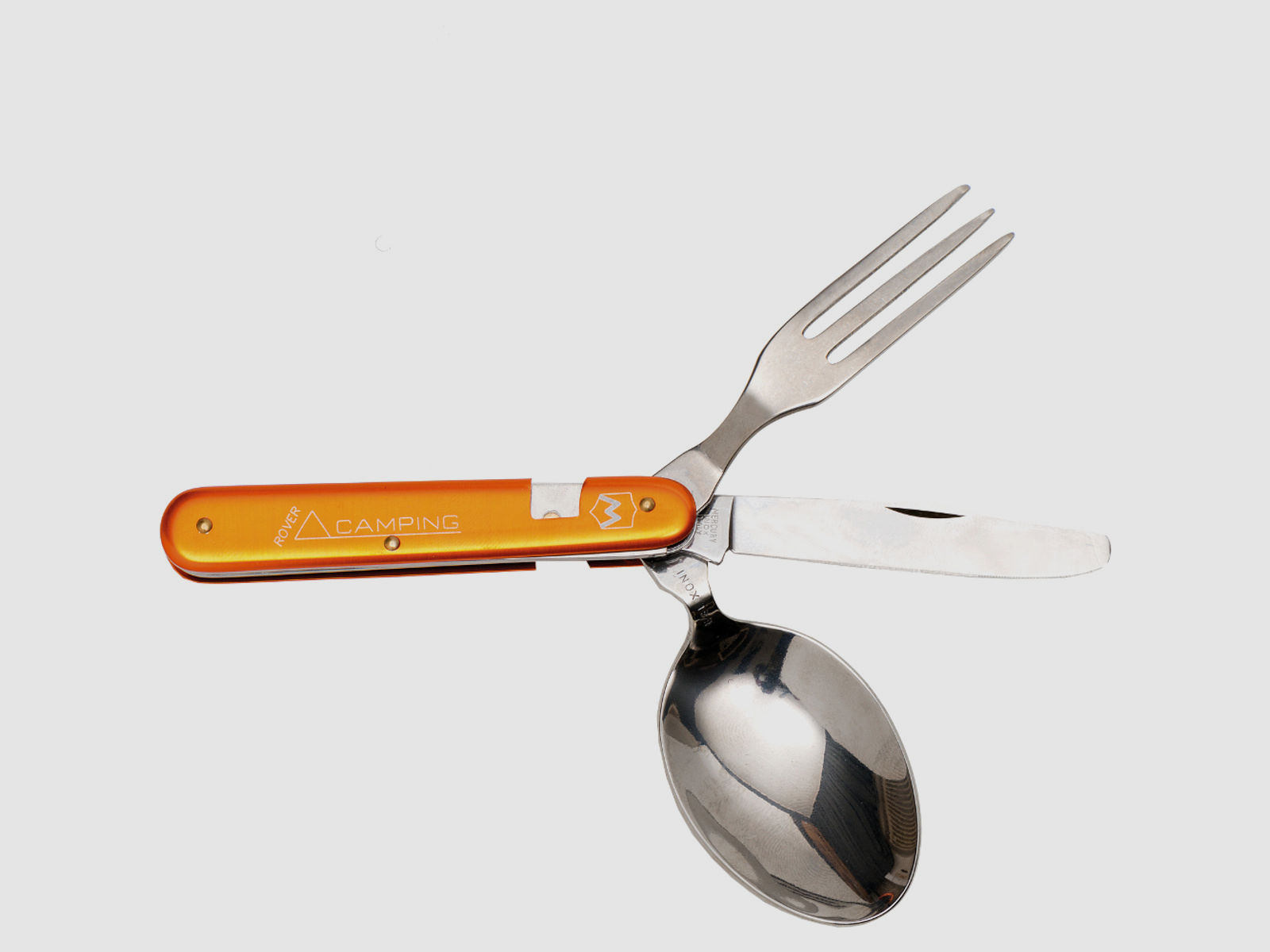 teilbares Camping-Besteck orange Messer Gabel Löffel Urlaub Reise