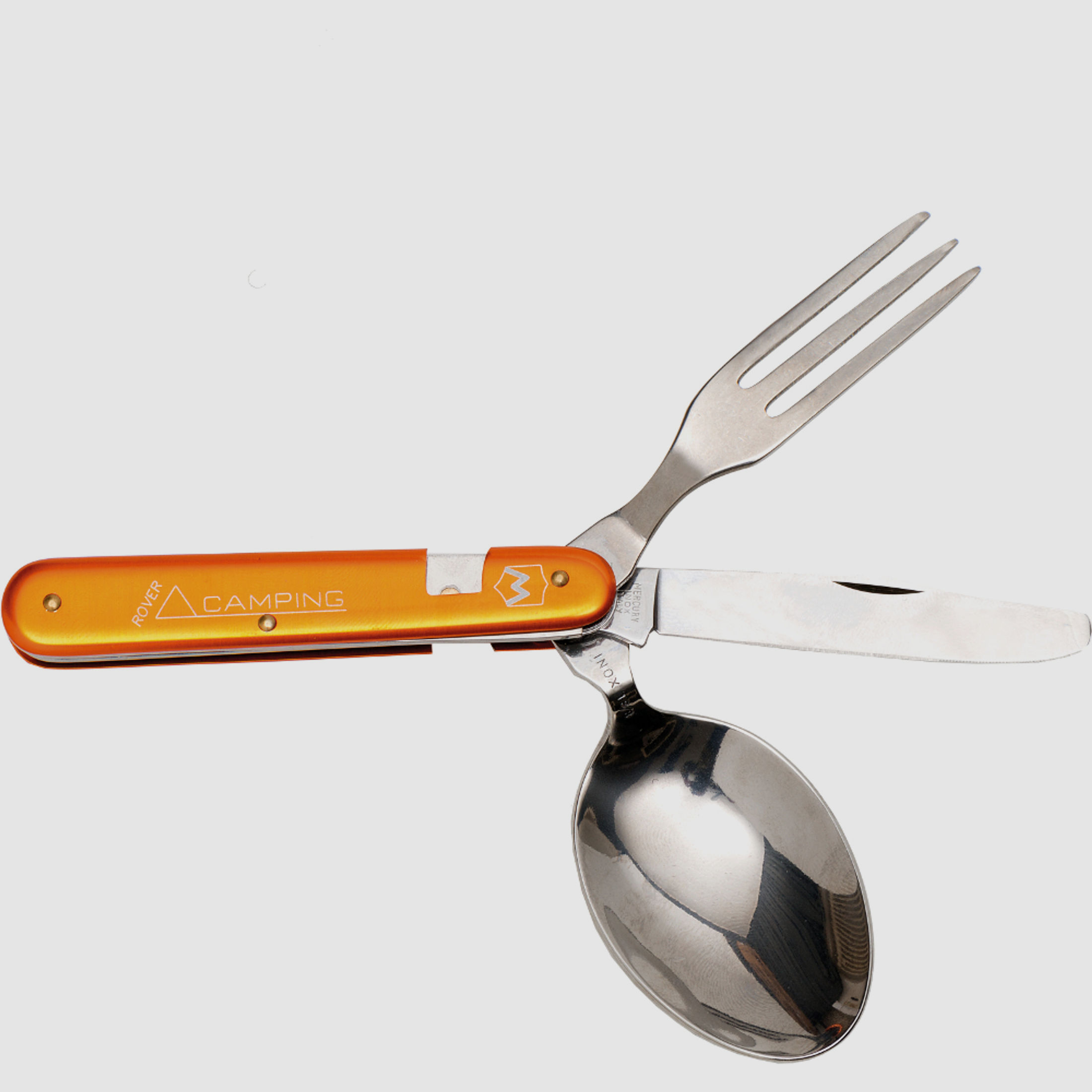 teilbares Camping-Besteck orange Messer Gabel Löffel Urlaub Reise