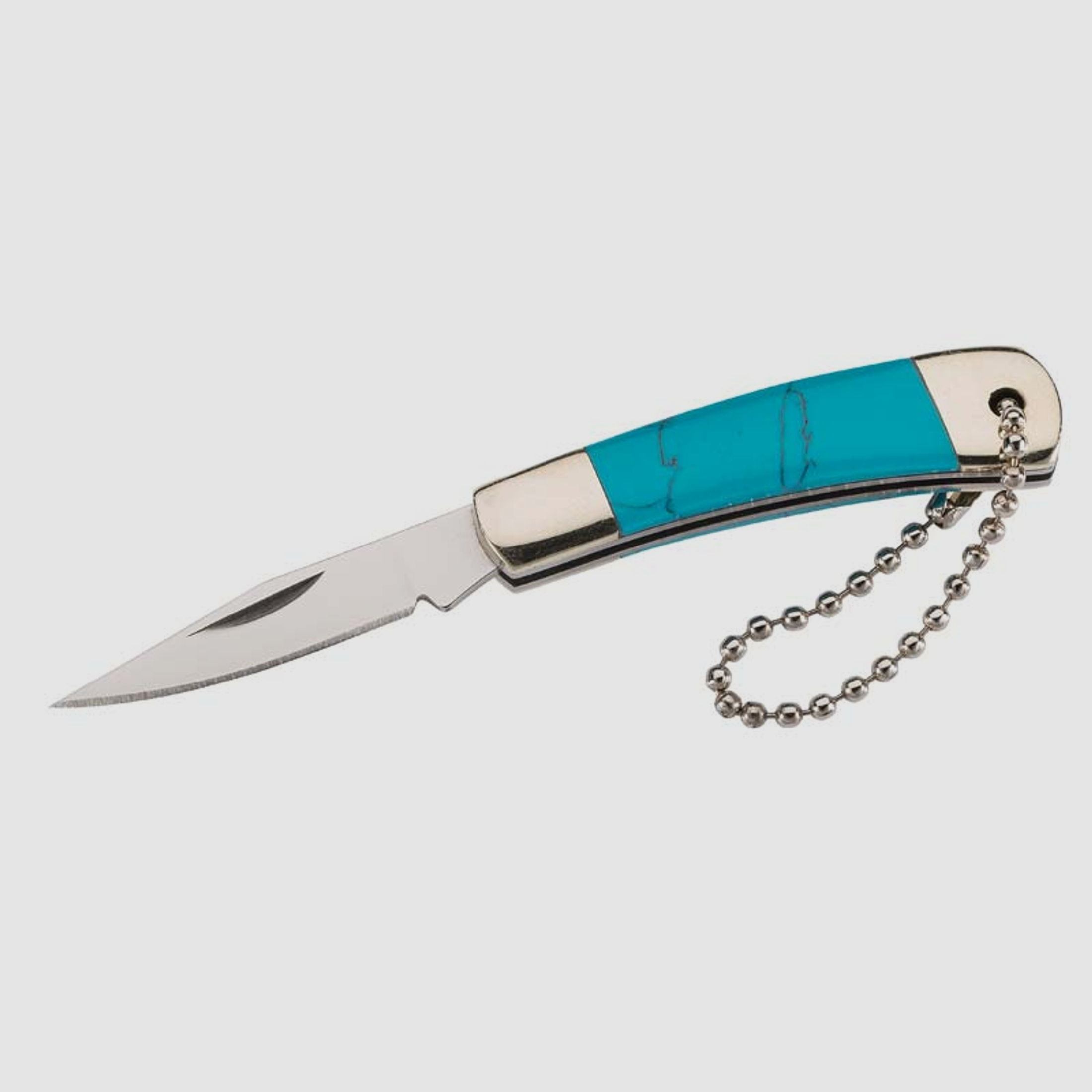 HERBERTZ Mini-Taschenmesser, Stahl AISI 420, Nagelhau,, türkise Heftschalen, Fangriemenöse mit Kugelkette