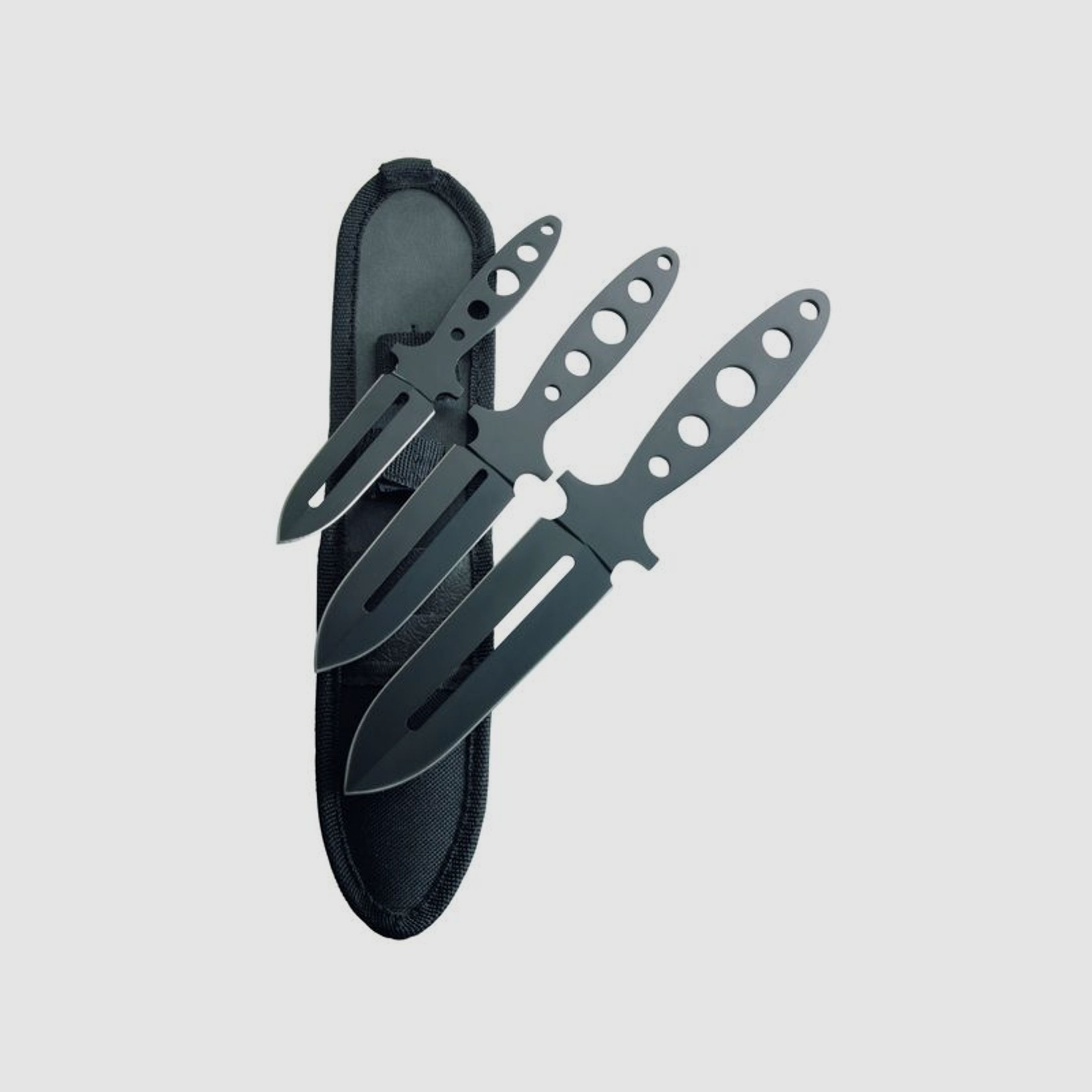 Wurfmesser-Set, 3-teilig, schwarze Klingen Nylonscheide