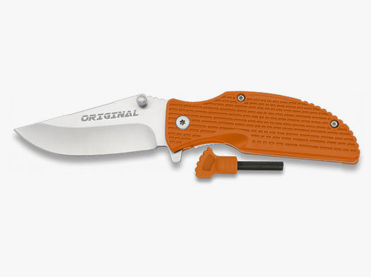 Outdoor Taschenmesser orange mit Feuerstarter im Griff, Survival