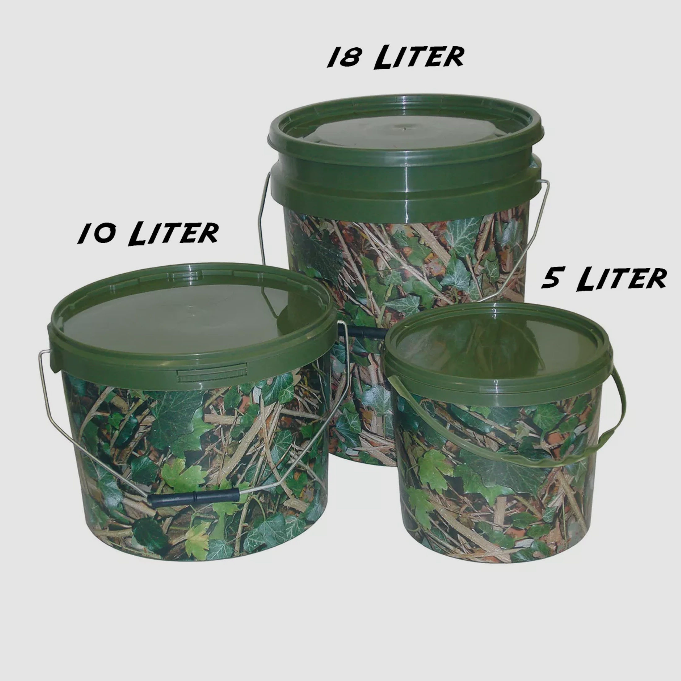 Futtereimer mit Deckel - Rund - 5 Liter - Camouflage (Motiv Waldboden)