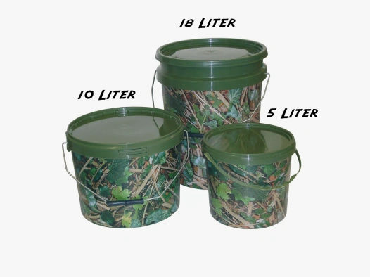 Futtereimer mit Deckel - Rund - 5 Liter - Camouflage (Motiv Waldboden)