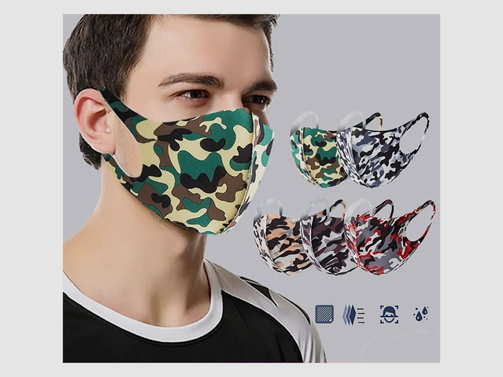 Mund-Nase-Abdeckung / Community Maske - Camouflage Lila-Grau - für Sie und Ihn
