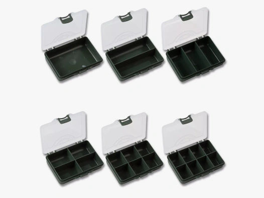 Red Carp® Kleinteilebox / Patronenbox - 10,5 x 7 x 2,5cm - 2 Fächer - Oliv / Transparent
