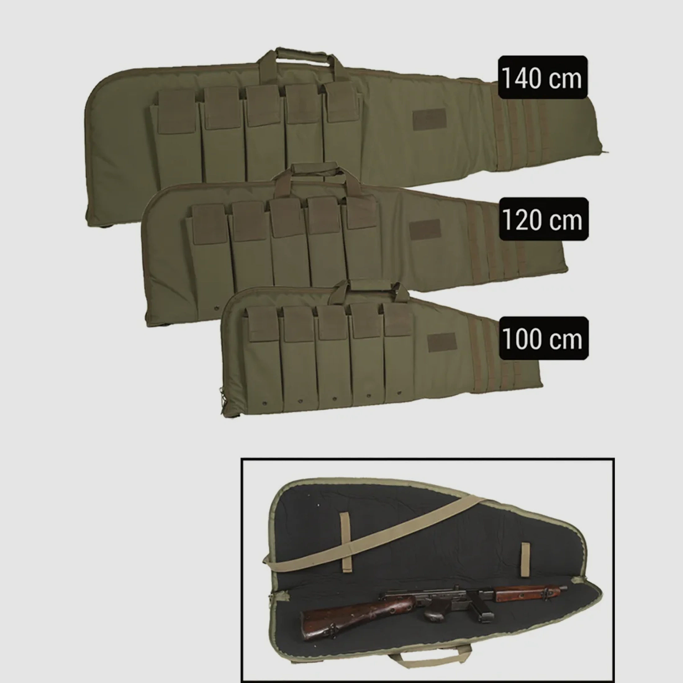 Rifle Case / Gewehrtasche mit Tragegurt, Oliv, 120 cm, mit Abschließvorrichtung