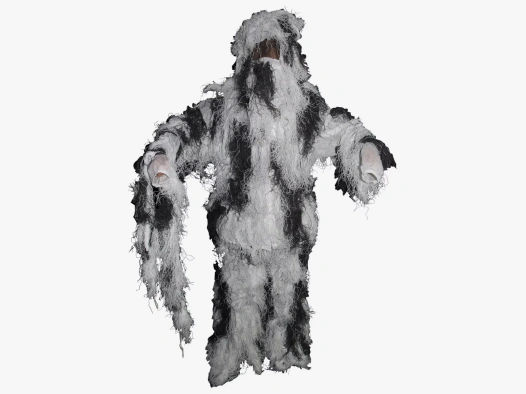 Tarnanzug 4tlg.  "Ghillie Suit", Material: 100% Polyester, feuerhemmend, Farbe: Schneetarn, Größe: M-L