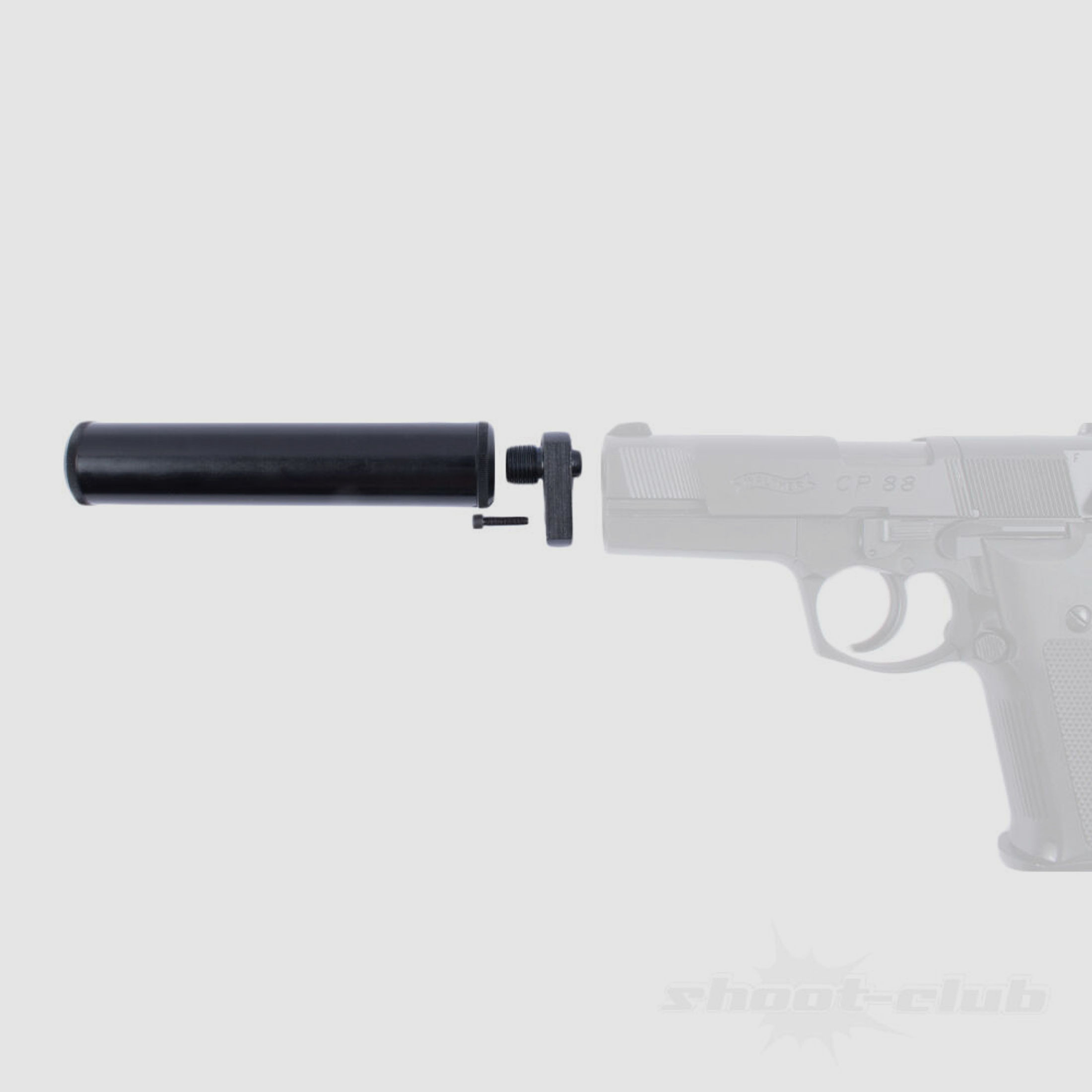 shoXx Schalldämpfer + Schalldämpferadapter für Walther CP88 Co2 Pistole .4,5mm