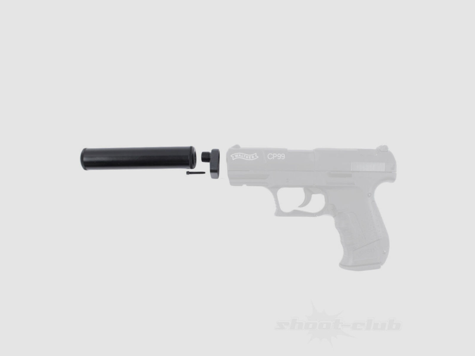shoXx Schalldämpfer + Adapter für WaltherCP99, NightHawk, Umarex CPS Co2 Pistolen