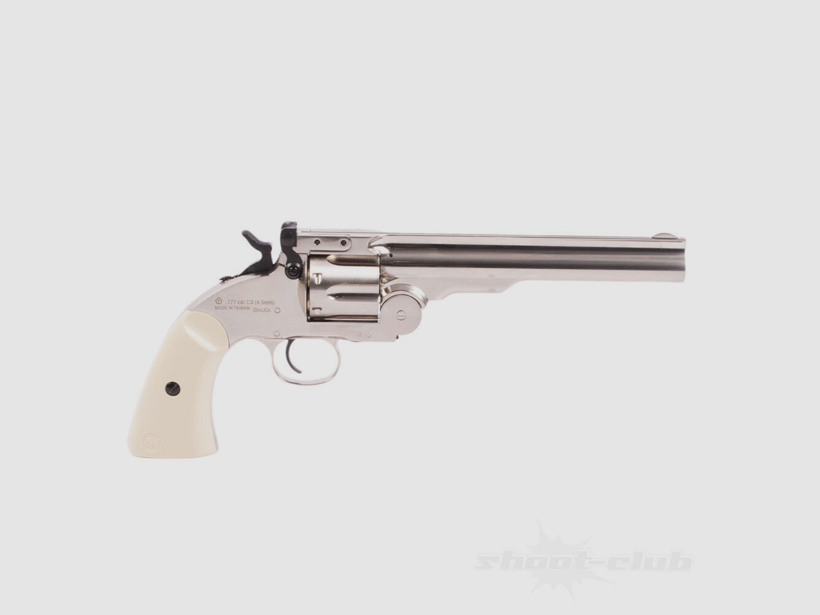 ASG Schofield CO2 Revolver 6 Zoll 4,5mm Diabolos Silver & Ivory Grip