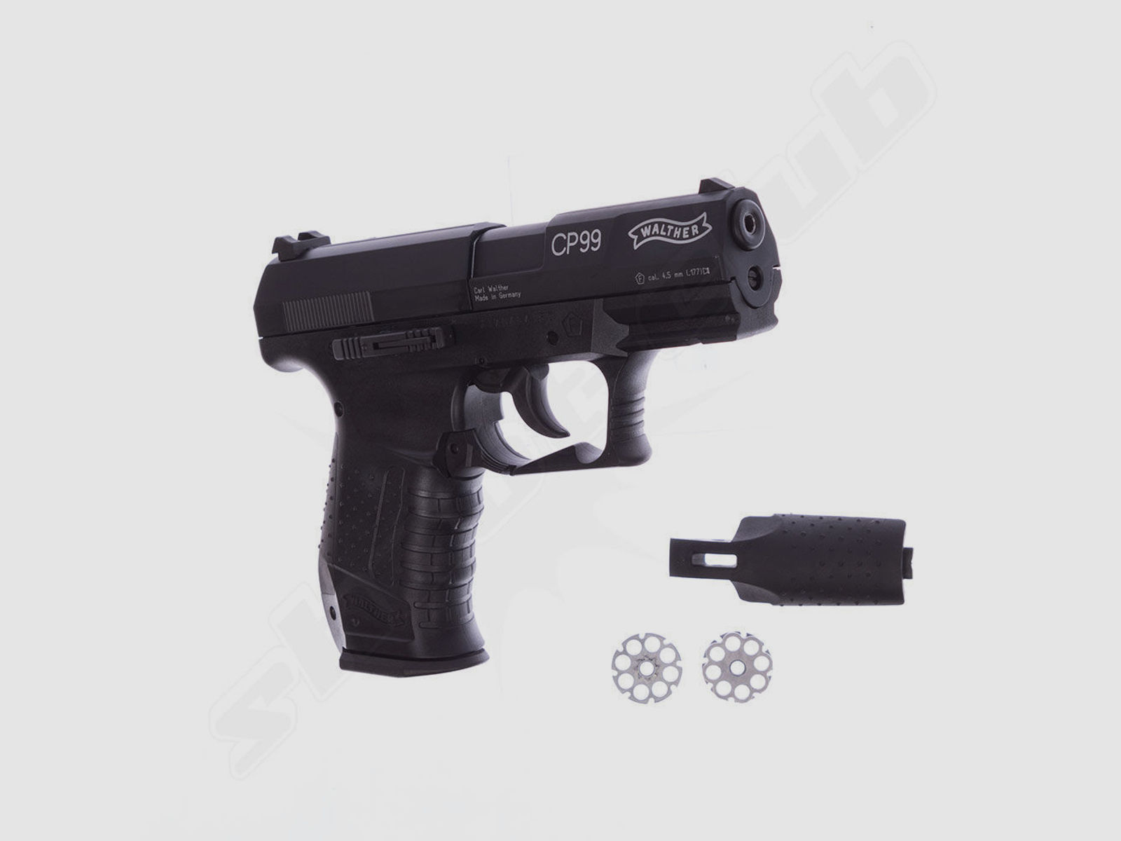 Walther CP99 CO2 Pistole 4,5mm Diabolos brüniert - Zielscheiben Set