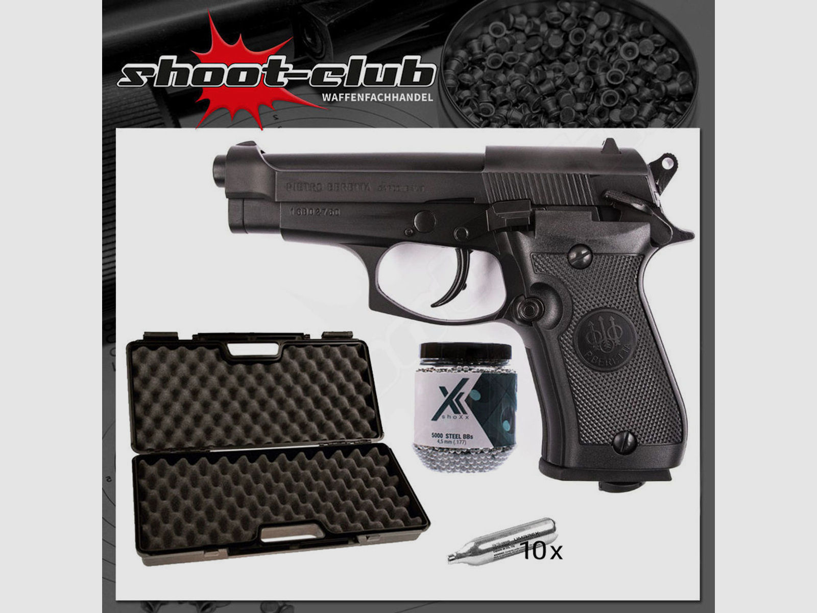 Beretta M84 FS CO2 Pistole 4,5 mm Stahl BBs schwarz - Koffer-Set
