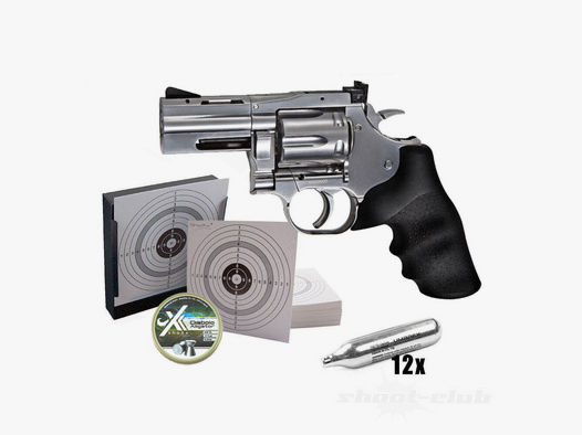 CO2 Revolver Dan Wesson 715 2,5 Zoll Kal. 4,5mm Diabolos, Silber - im Set