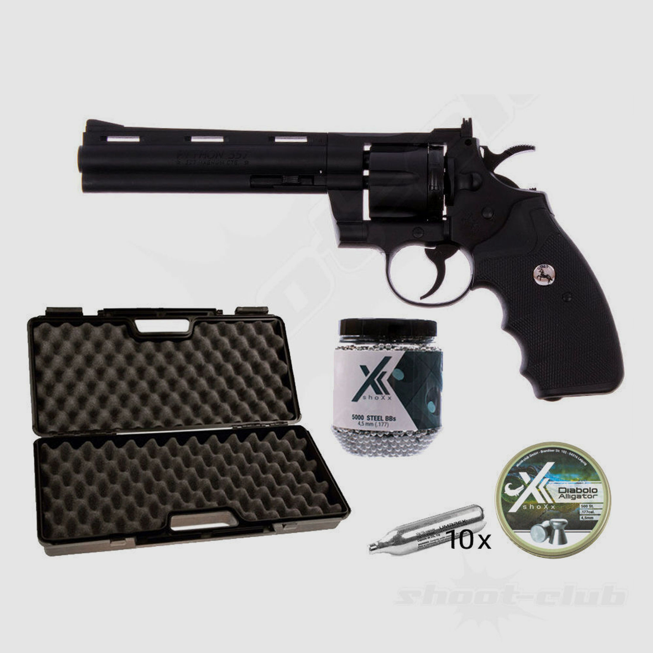Colt Python 6 Zoll CO2 Revolver 4,5mm Stahl BB & Diabolo - Koffer-Set