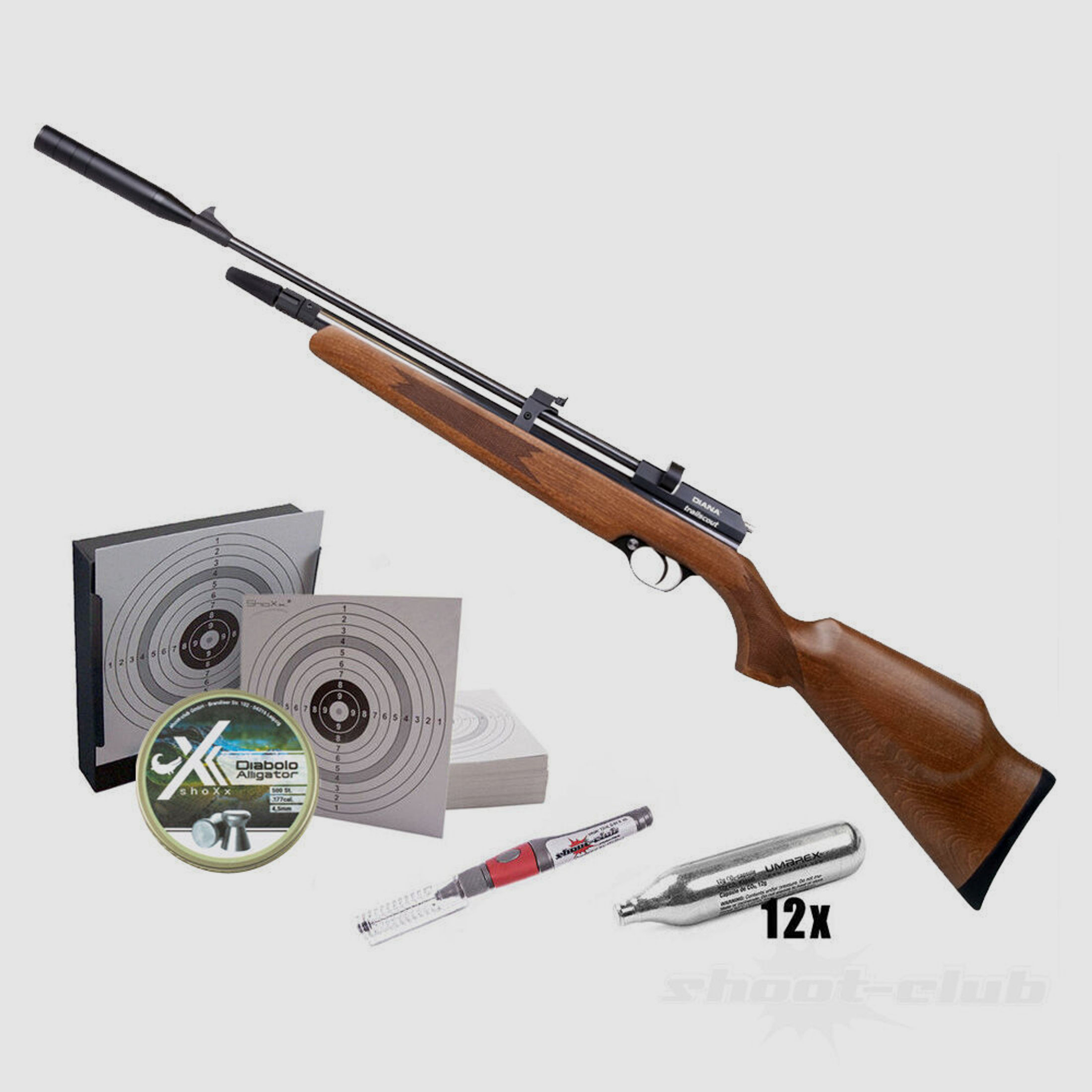 Diana Trailscout Wood Co2 Gewehr 4,5 mm Diabolos im Kugelfang Set