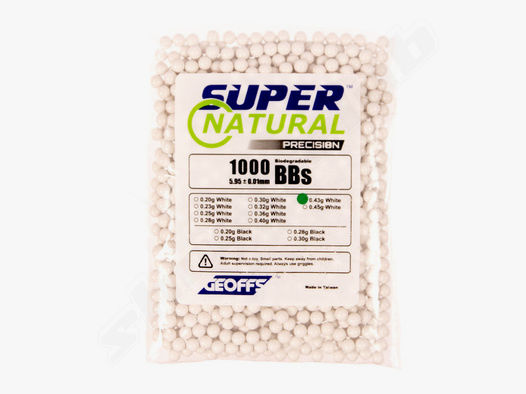 Geoffs 0,43g 6 mm Airsoft Bio BBs Super Natural Precision weiß - 1000 Schuss