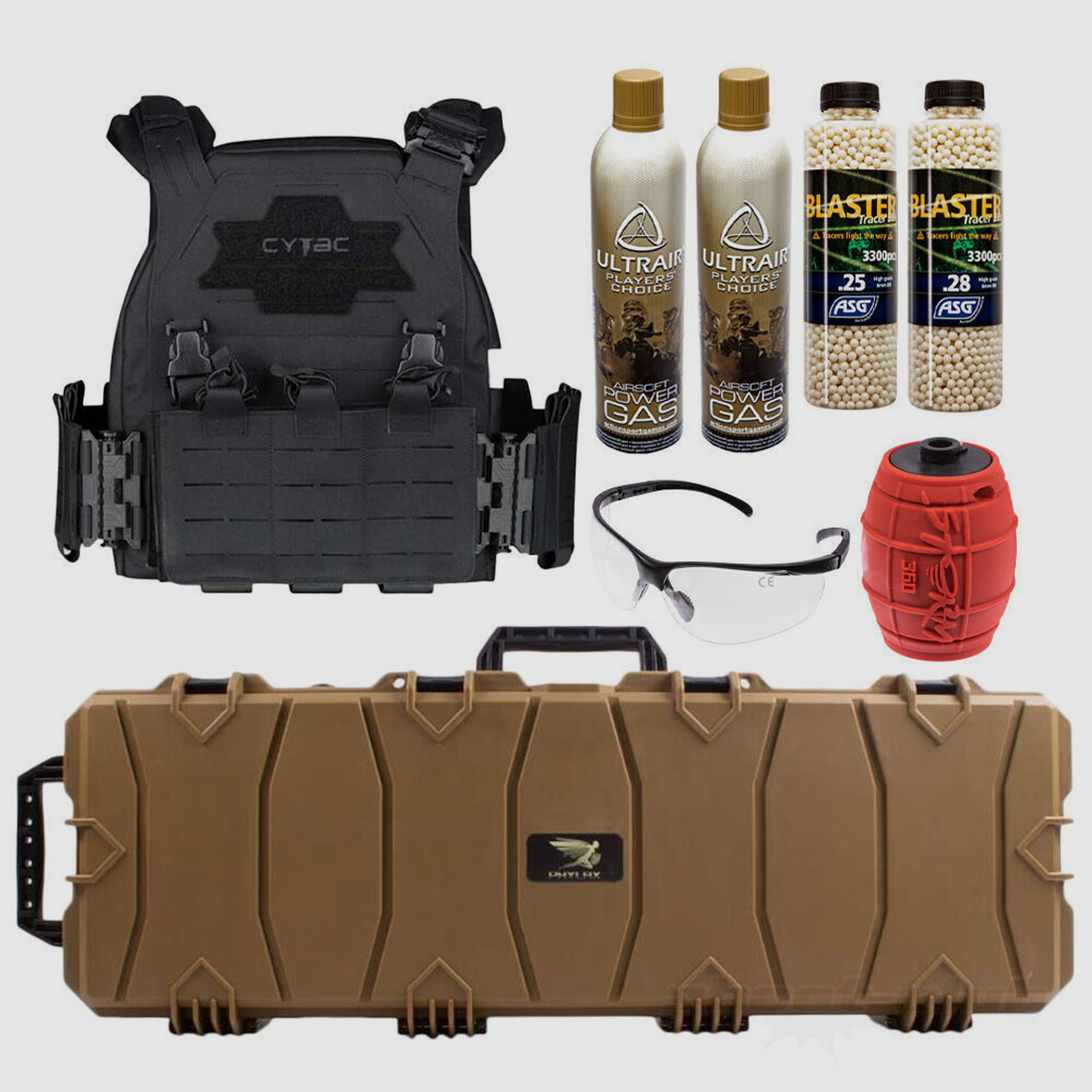 Phylax Waffenkoffer mit Cytac Plattenträger, Airsoftgas, Airsoftgranate