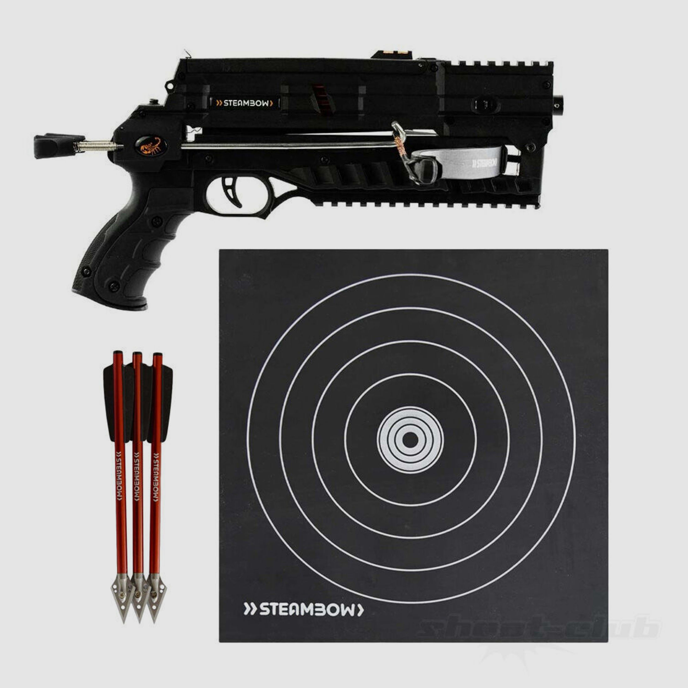 Steambow AR-6 Stinger 2 Compact Pistolenarmbrust X-MAS Set mit Pfeilfangmatte und Bolzen