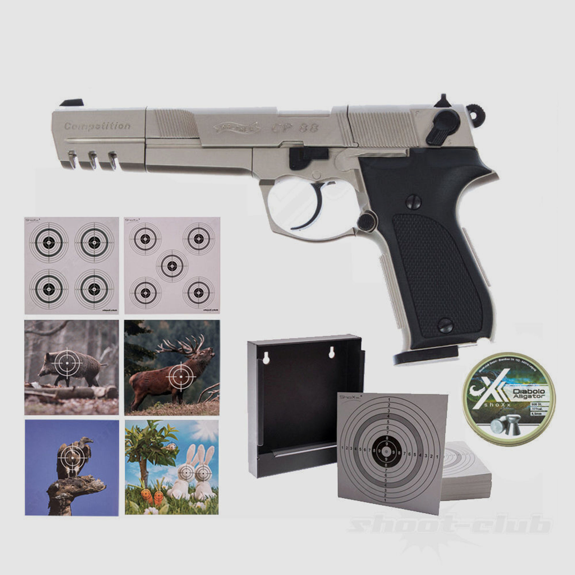 Walther CP88 Competition Nickel 4,5mm Diabolos - Zielscheiben-Set