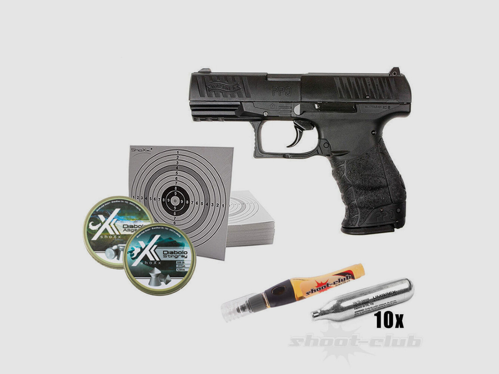 Walther PPQ Co2-Pistole Kal. 4,5 mm Diabolos - Set