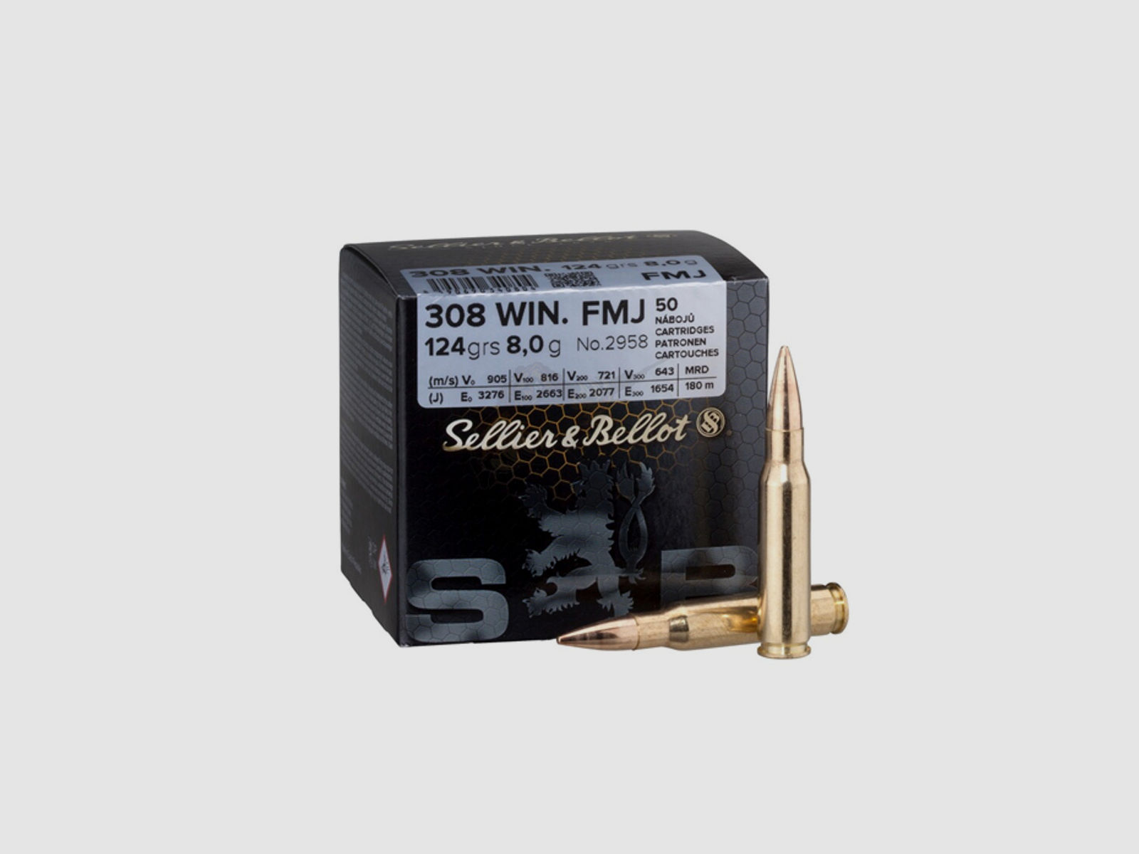 Patronen .308 Winchester, Vollmantel 124grs (8gr) 50 Stück - Sellier & Bellot