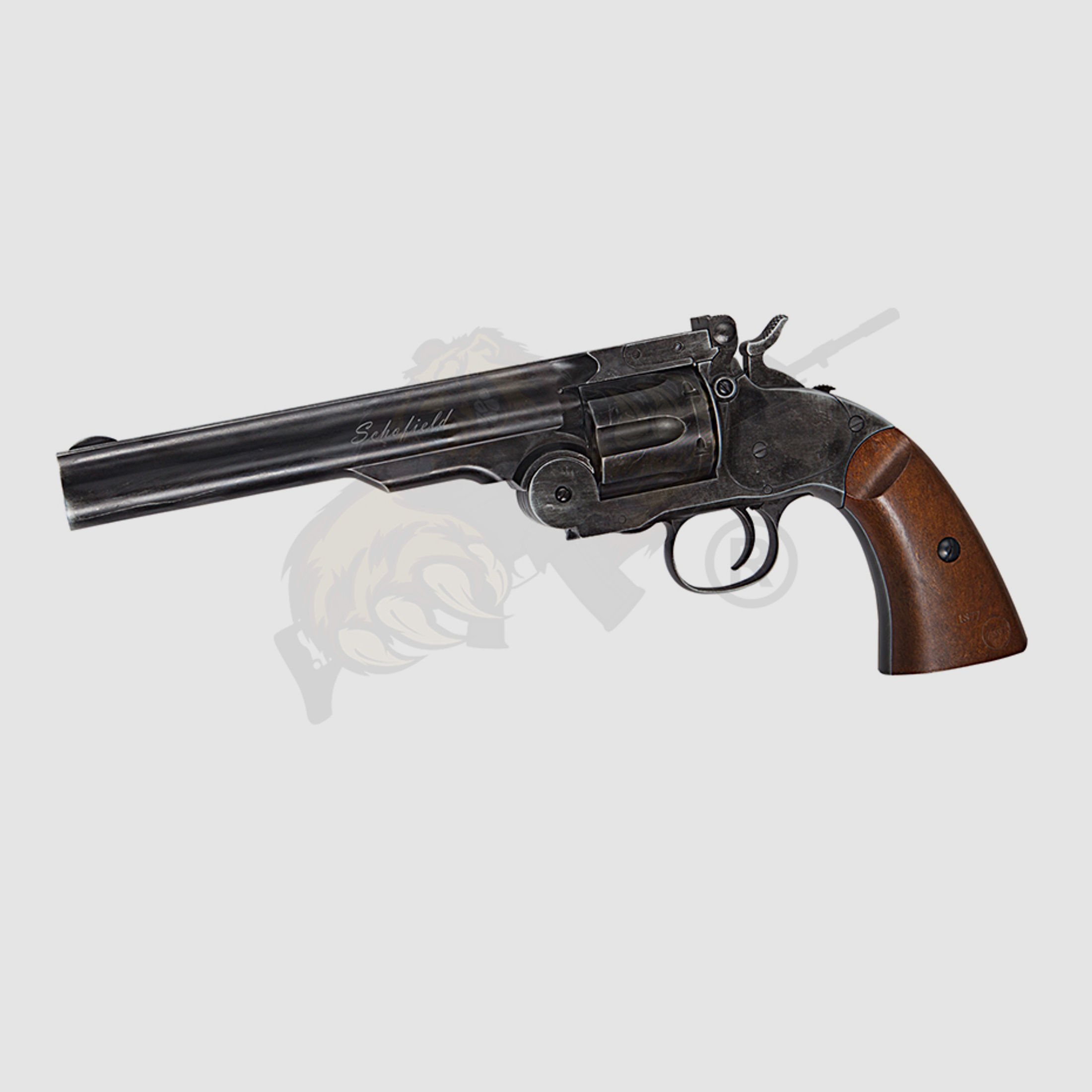 Schofield 6"- Aging BK & Wooden Grip Airsoft Revolver -F-