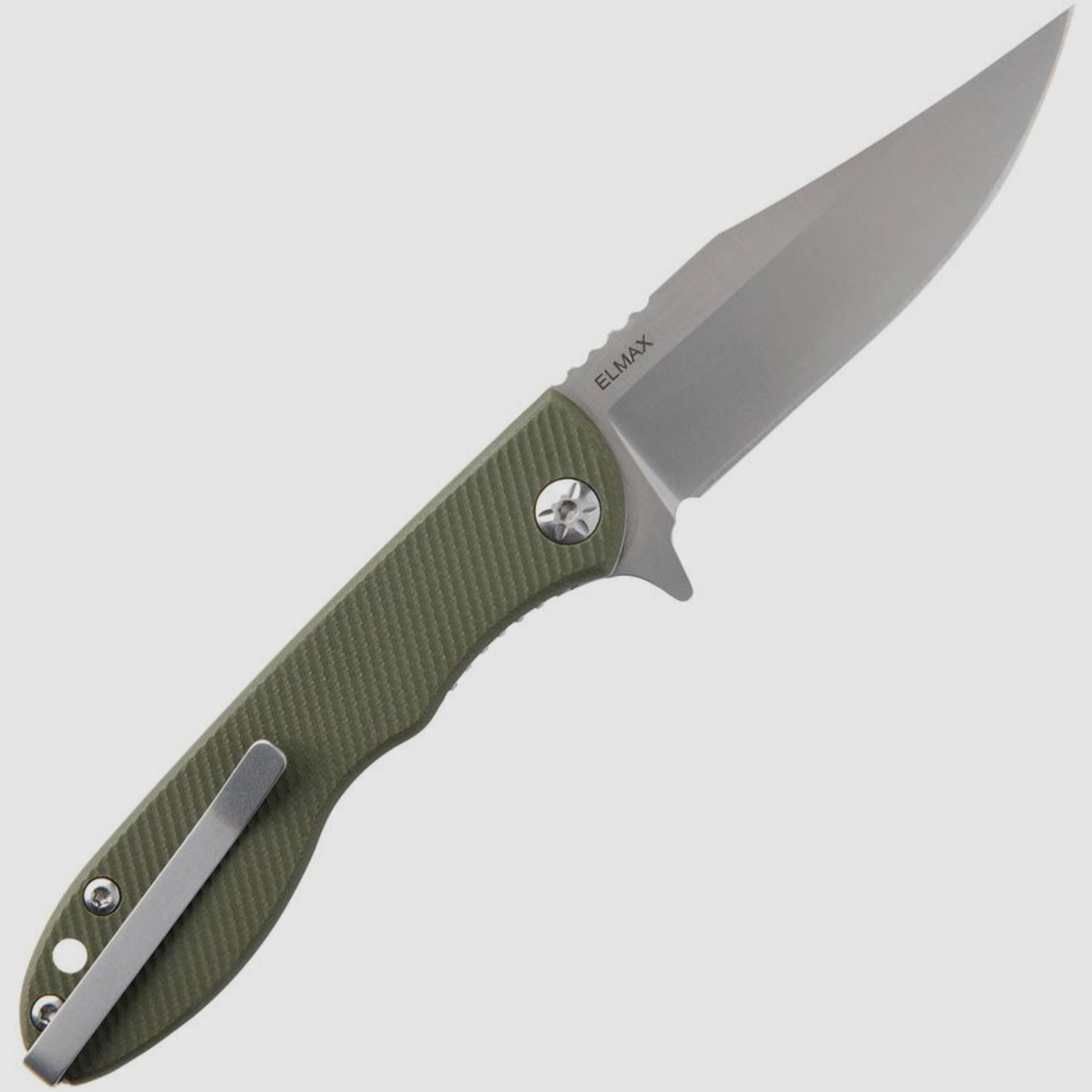 Mini-Scandi-Messer, satinierte Elmax-Clip-Point-Klinge, gefräste grüne G10-Griffe | 96419